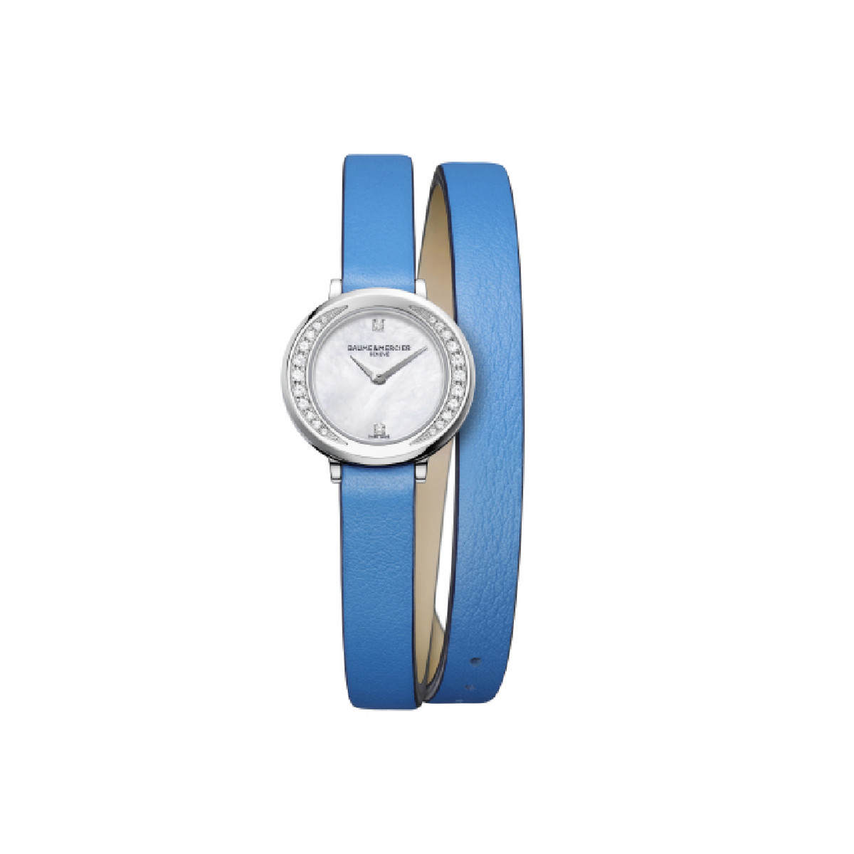 BAUMER MERCIER PROMESSE MOTHER OF PEARL AND BRILLIANT BLUE STRAP