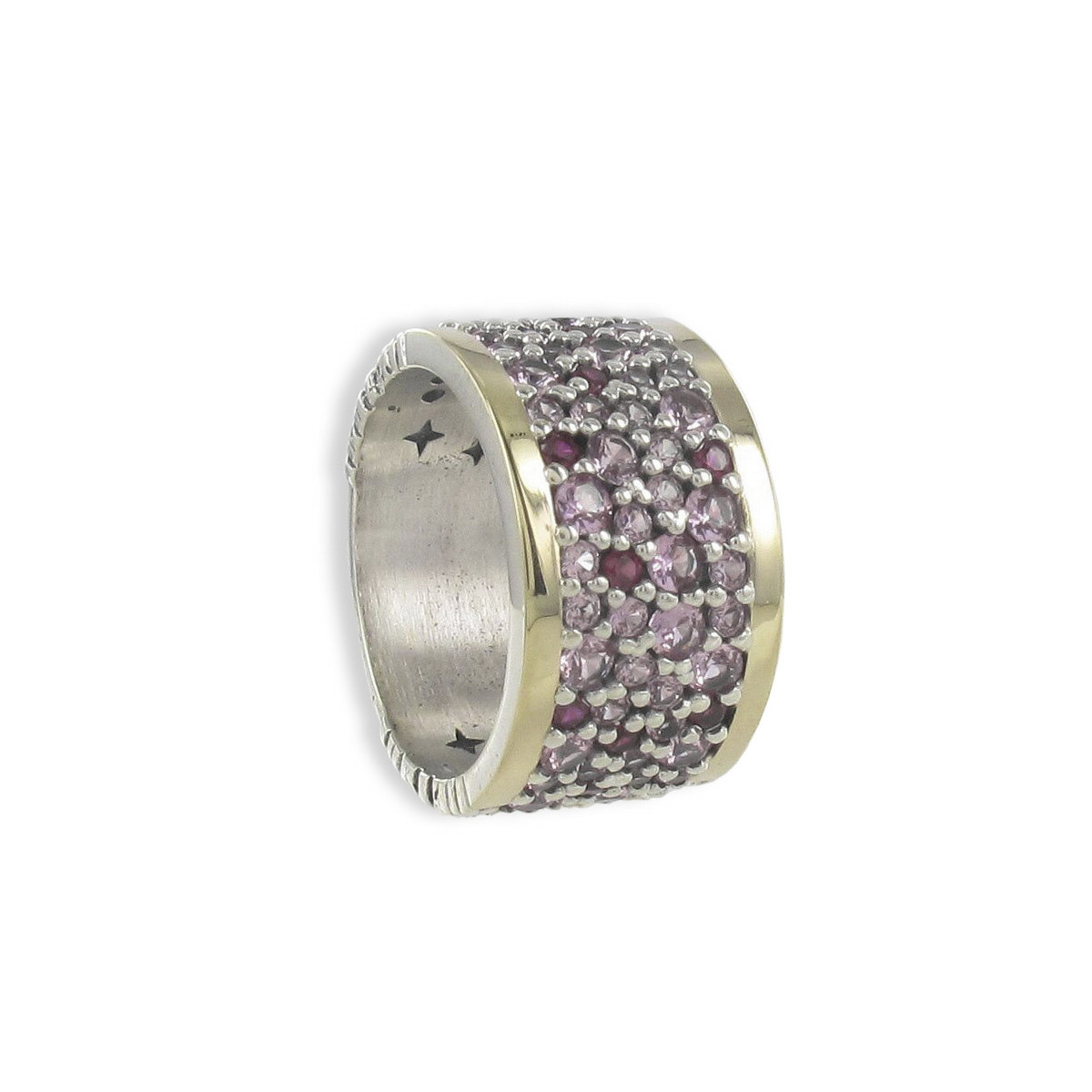 WIDE PAVÉ RING WITH PINK STONES