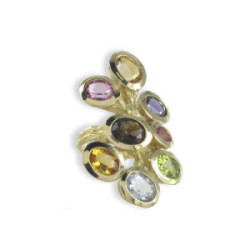 WIDE GOLD RING WITH 8 STONES