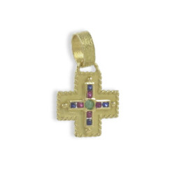 GOLD GREEK CROSS WITH PRECIOUS STONES