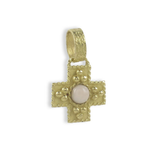 GOLD GREEK CROSS WITH PINK CORAL