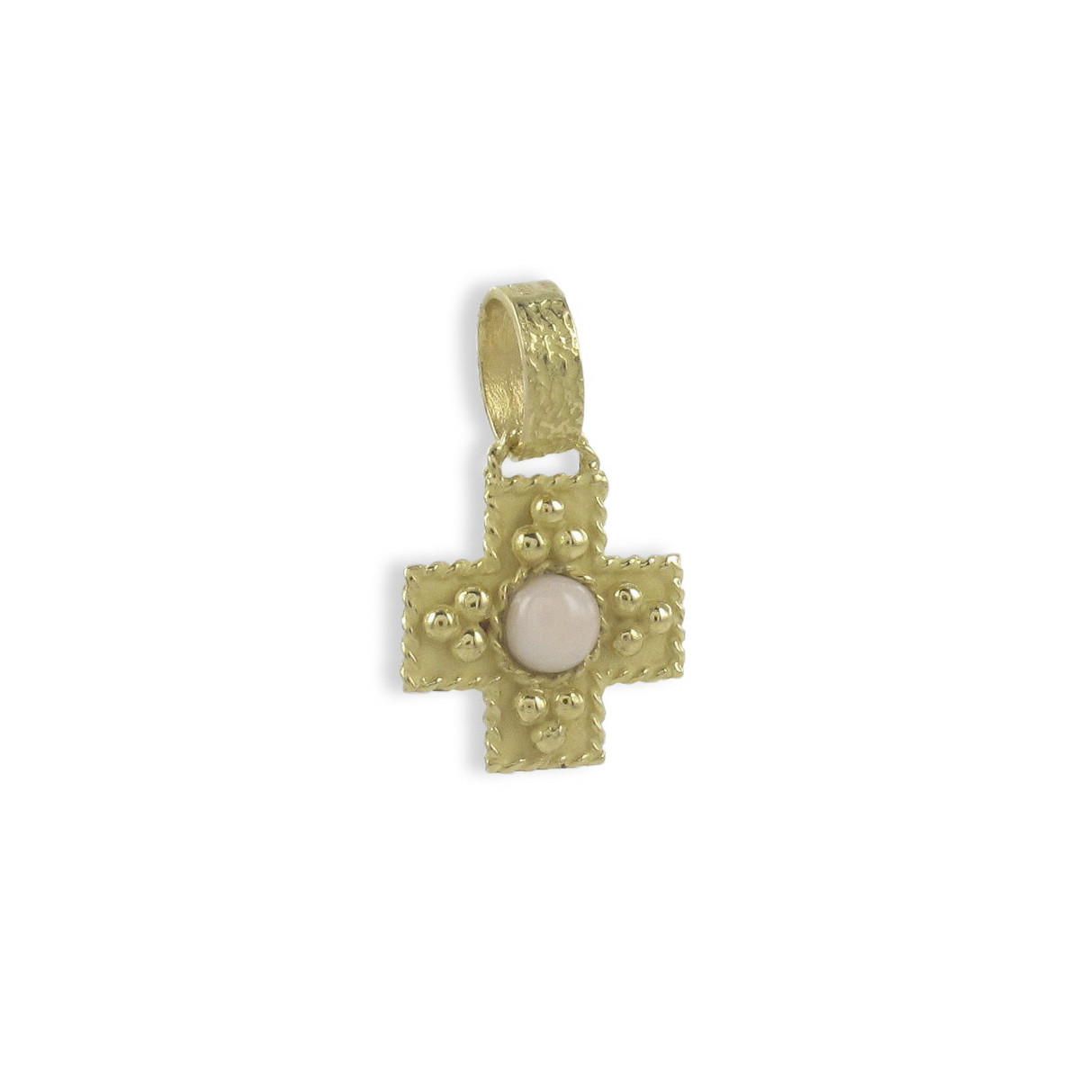 GOLD GREEK CROSS WITH PINK CORAL