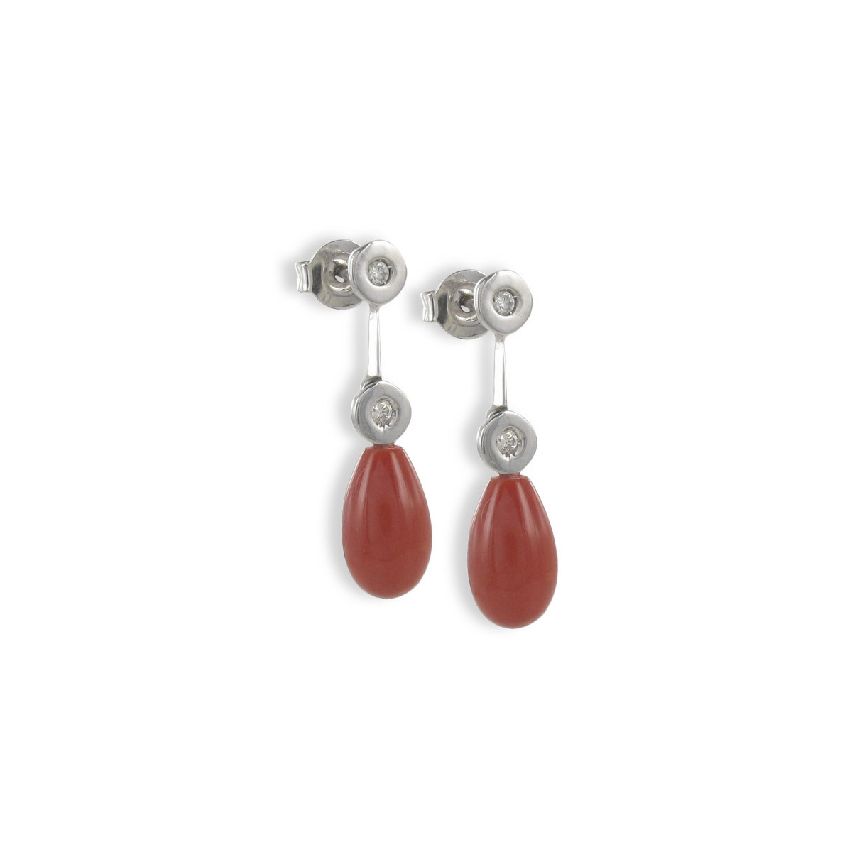 GOLD EARRINGS WITH 4 DIAMONDS AND CORAL