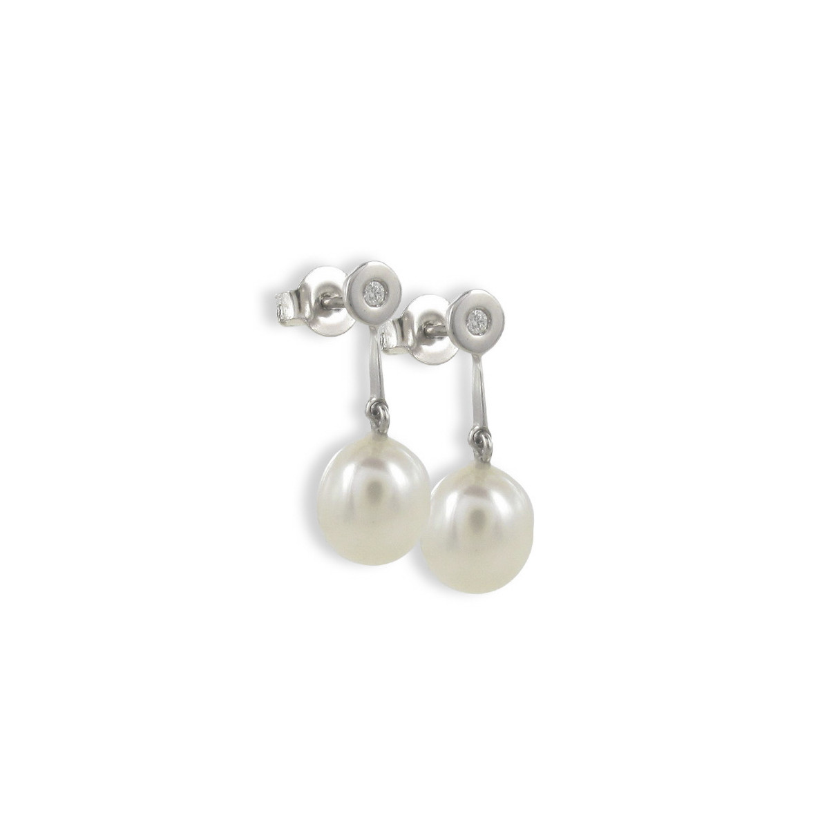GOLD EARRINGS WITH 2 DIAMONDS AND PEARLS