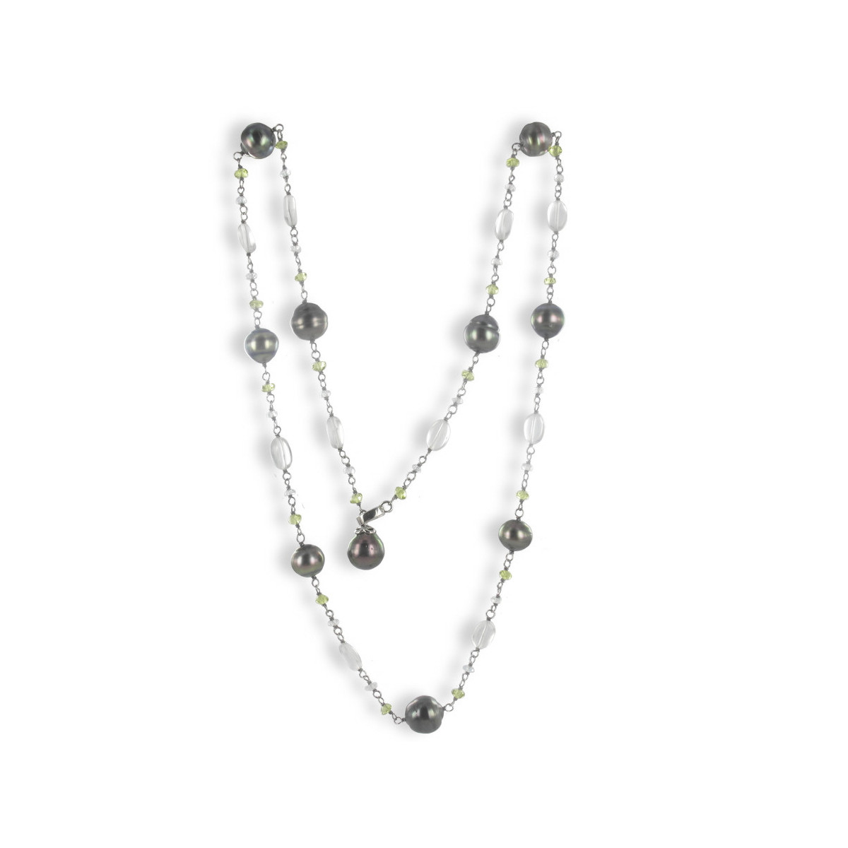 SILVER NECKLACE PEARLS AND NATURAL STONES