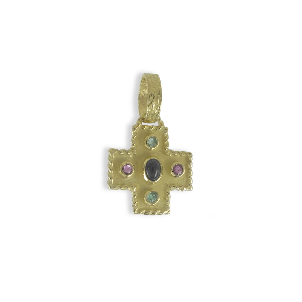 GOLD GREEK CROSS WITH COLOR STONES