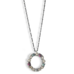 SILVER CHAIN PENDANT HOOP COLORED STONES