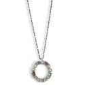 SILVER CHAIN PENDANT HOOP COLORED STONES