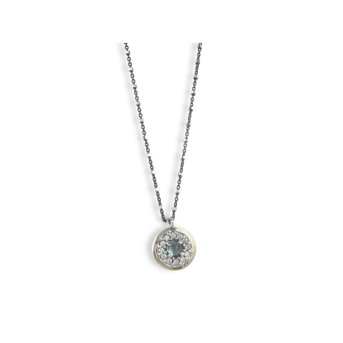 SILVER NECKLACE WITH GREEN NATURAL STONE PENDANT