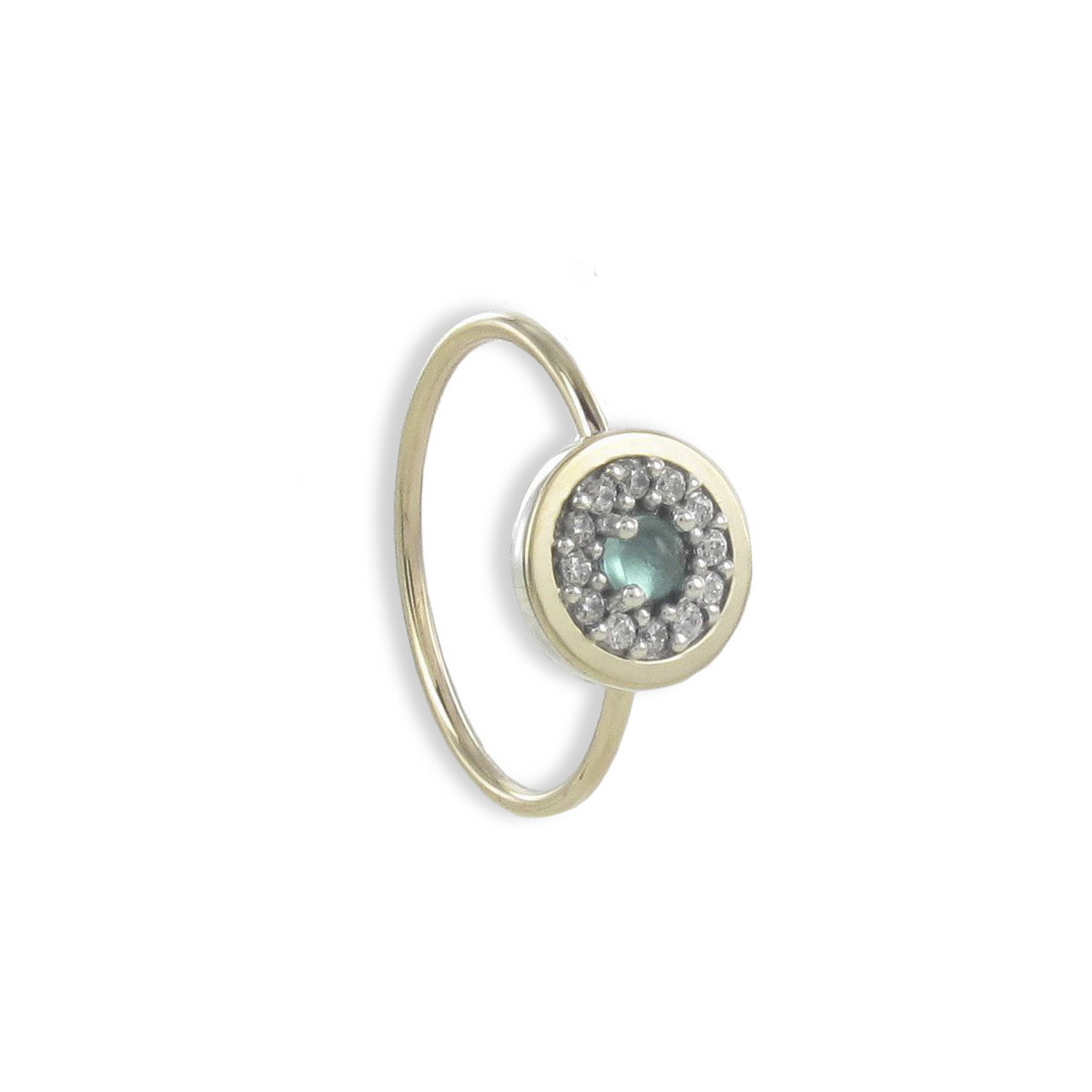 SILVER AND GOLD RING WITH GREEN STONE