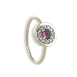 SILVER AND GOLD RING WITH RHODOLITE