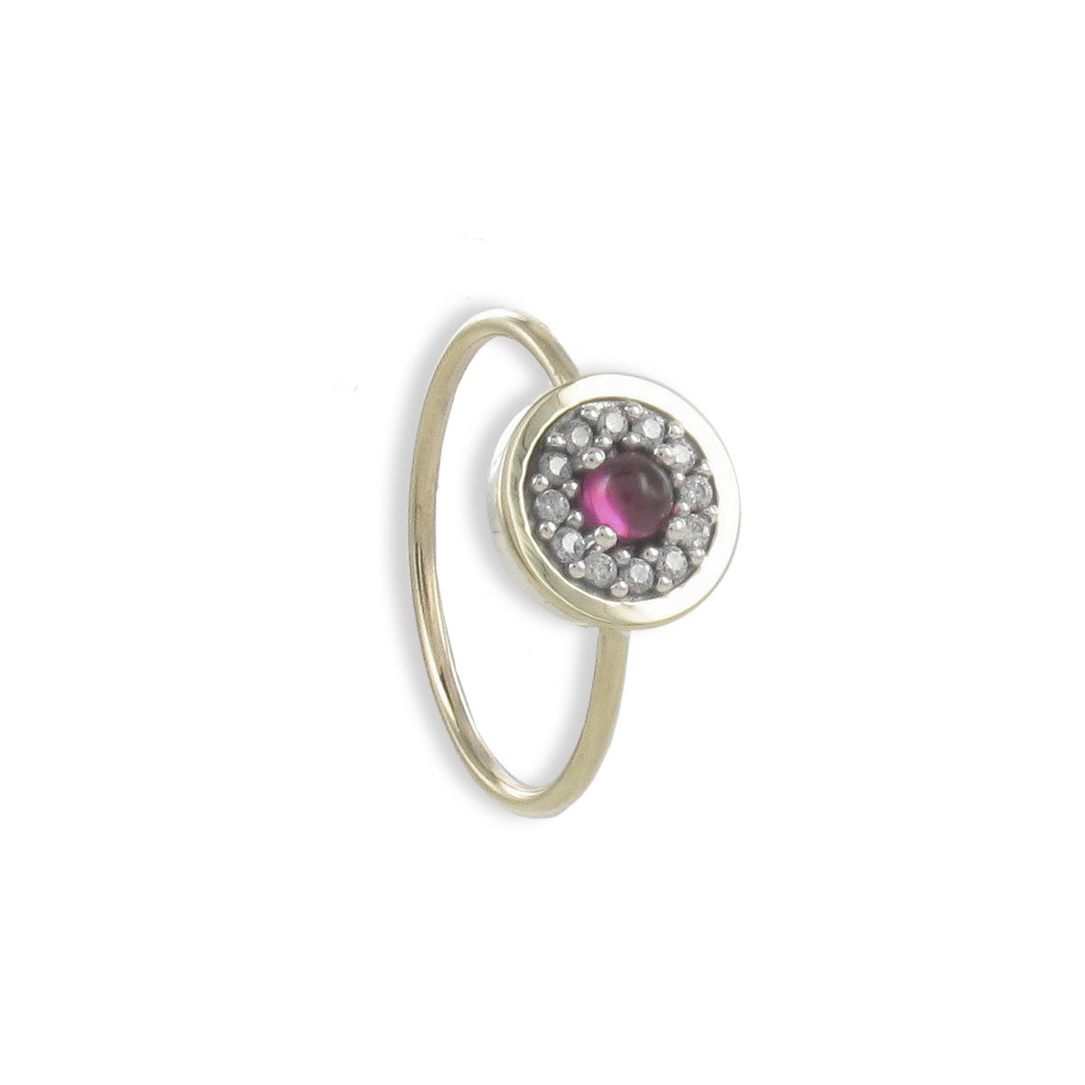 SILVER AND GOLD RING WITH RHODOLITE