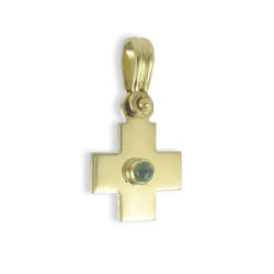 GOLD GREEK CROSS WITH CENTRAL CABOCHON EMERALD