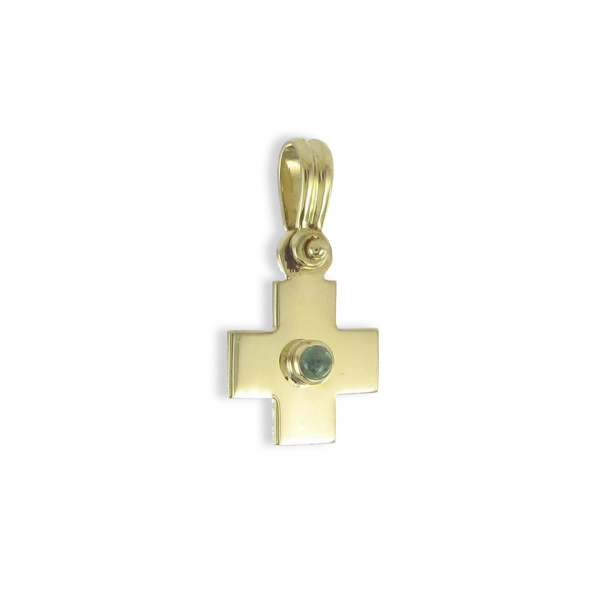 GOLD GREEK CROSS WITH CENTRAL CABOCHON EMERALD