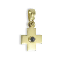 GOLD GREEK CROSS WITH CENTRAL CABOCHON SAPPHIRE