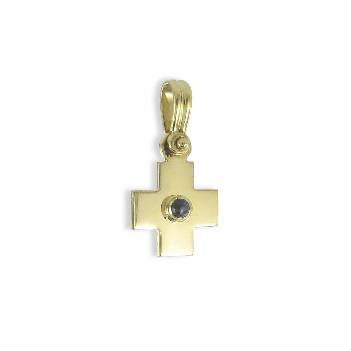 GOLD GREEK CROSS WITH CENTRAL CABOCHON SAPPHIRE